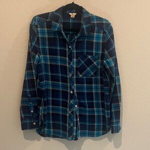 Woolrich women's Blue Plaid Button-Up Shirt size Large
